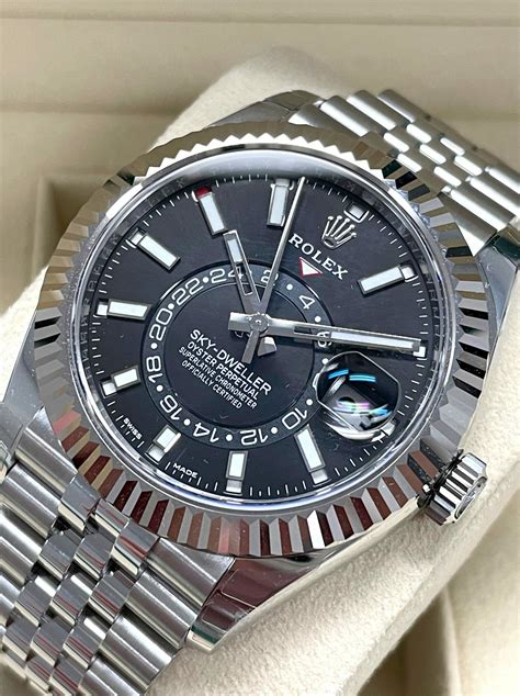 rolex sky dweller black dial on wrist|Rolex Sky-Dweller steel price.